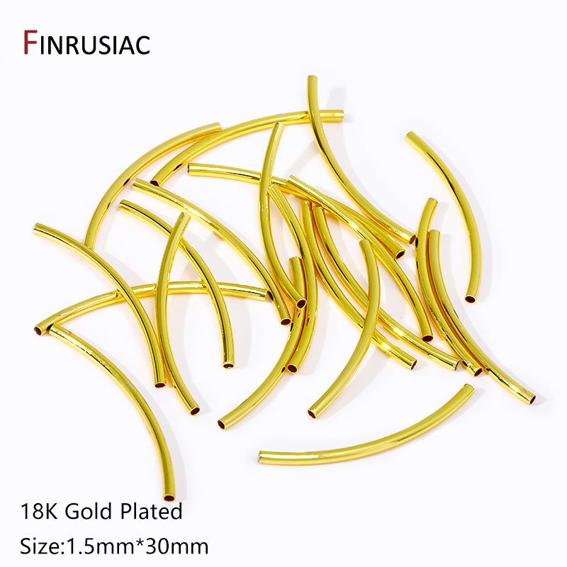 14/18k Gold Plated Brass Smooth Long Curve Tube Spacer Beads,20/30mm Tube Beads Connectors For DIY Jewelry Making Accessories