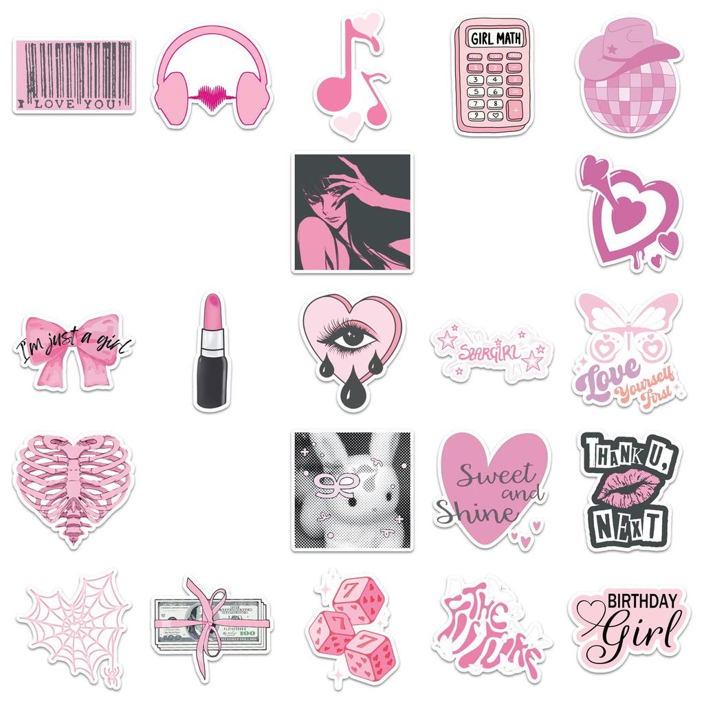 50 Cute Pink Minimalist Waterproof Stickers for Suitcases and Bicycles