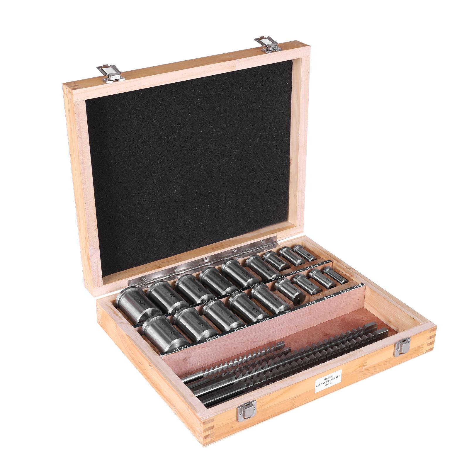 

Keyway Broach Kit 30PCS w/5 PCS Broach & 18 Collared Bushing & 7 Shims Standard Metric Broach Keyway Metric Size Metalworking