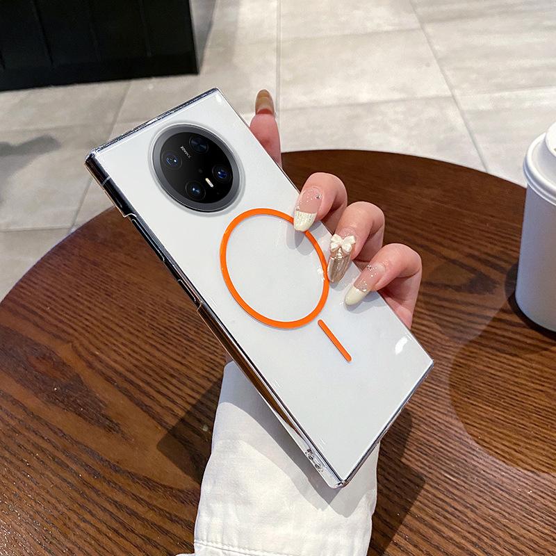 

Подходит для чехла для мобильного телефона Huawei Mate70PRO HD PC Полностью прозрачный Тонкий круг Магнитный Mate60 Противоударный защитный чехол mate60 оранжевый