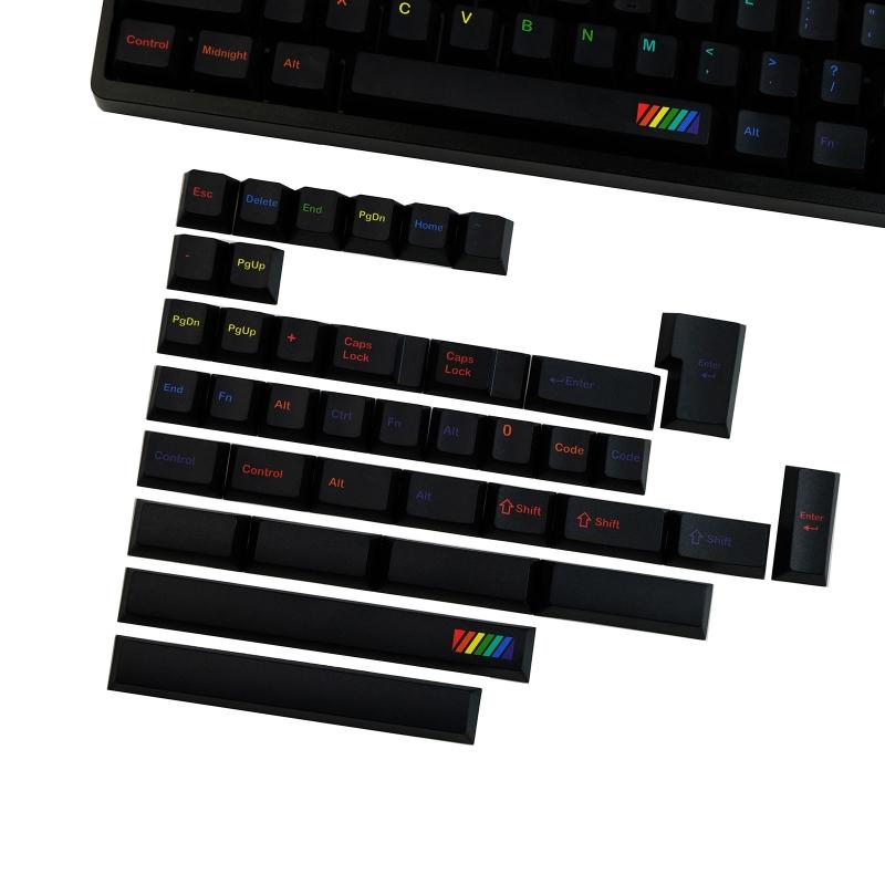 Midnight Rainbow Keycaps PBT Dye Sub for MX Hes  Mechanical Keyboard 142 Keys Fits 61 63 64 65 67 68 80