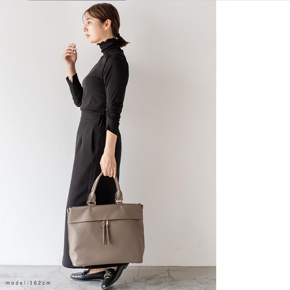 Vita Felice Front Pocket Big Tote Bag for Women [VITAFELICE] 2-Way inb-10077p (Gray Beige)