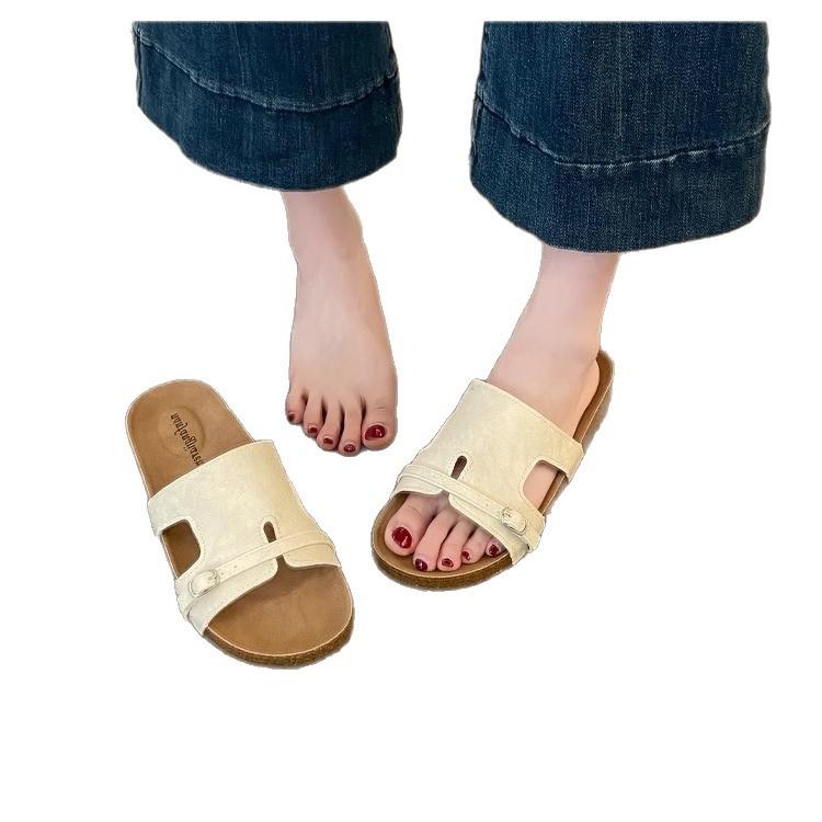 Boken Slippers Women's Summer Wear 2025 New Retro Lazy Fashion Casual Word Beach Flat Cool Slippers