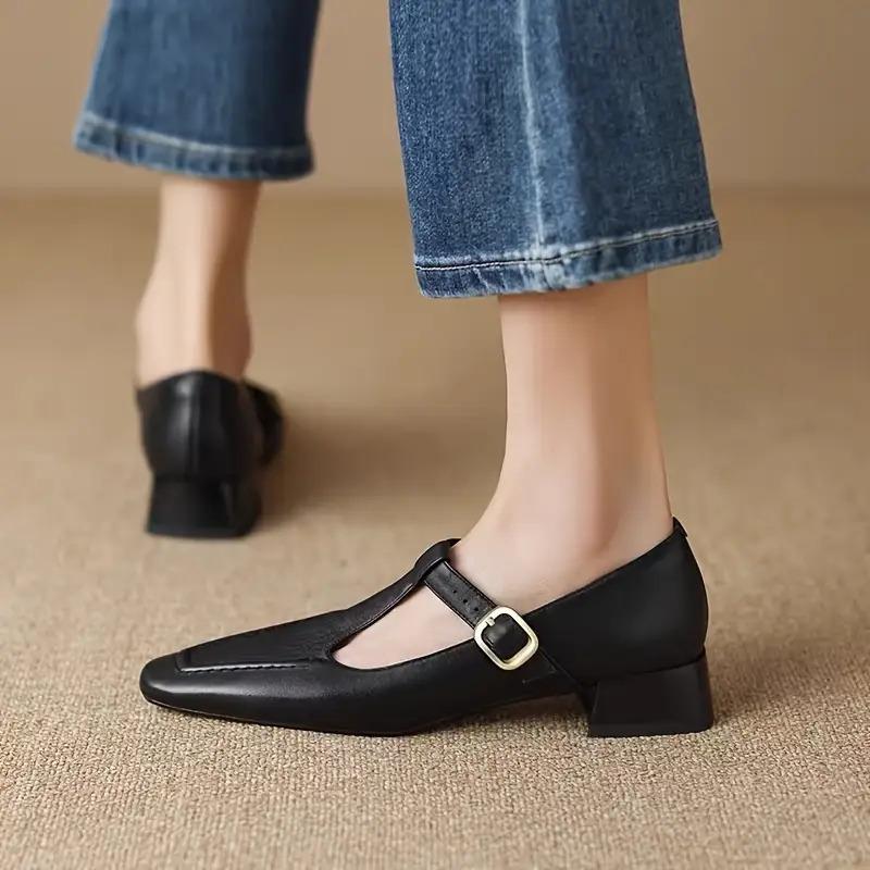 Square-Toe Retro Mary Jane Flats 2025 Fall Slip-On Comfortable Leather Shoes