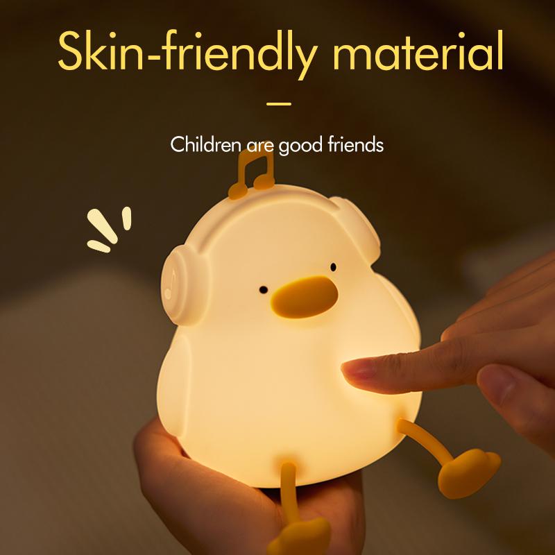 LED Night Lights Cute Duck Silicone Lamp USB Rechargeable Timing Bedside Decor Kids Baby Nightlight Birthday Gift