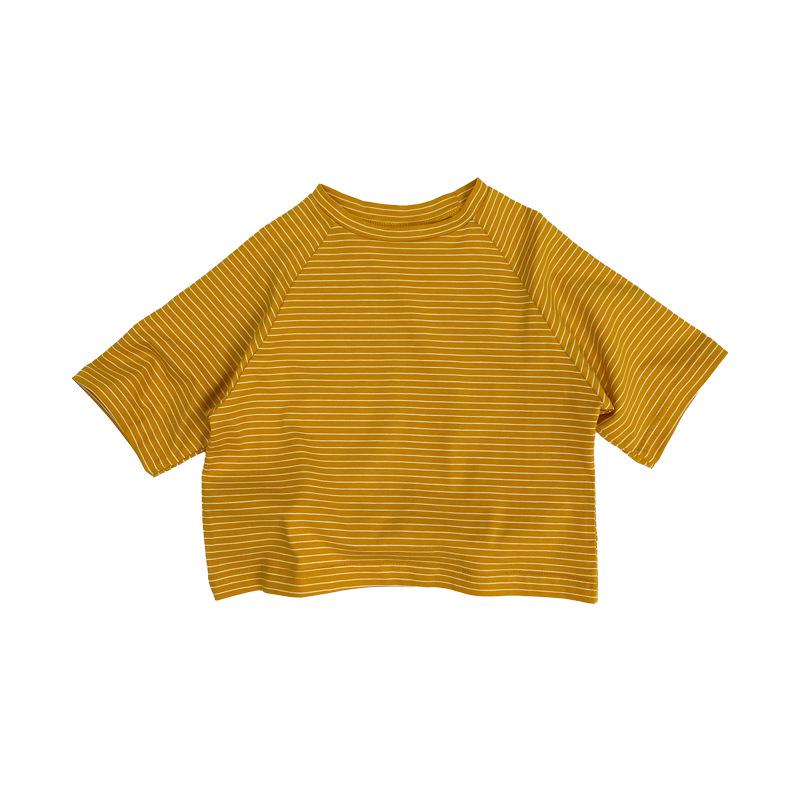 Summer 2025 Pure Cotton Striped Short-Sleeve T-Shirt for Kids - Stylish Half-Sleeve Casual Wear for Boys & Girls 90cm жёлтый