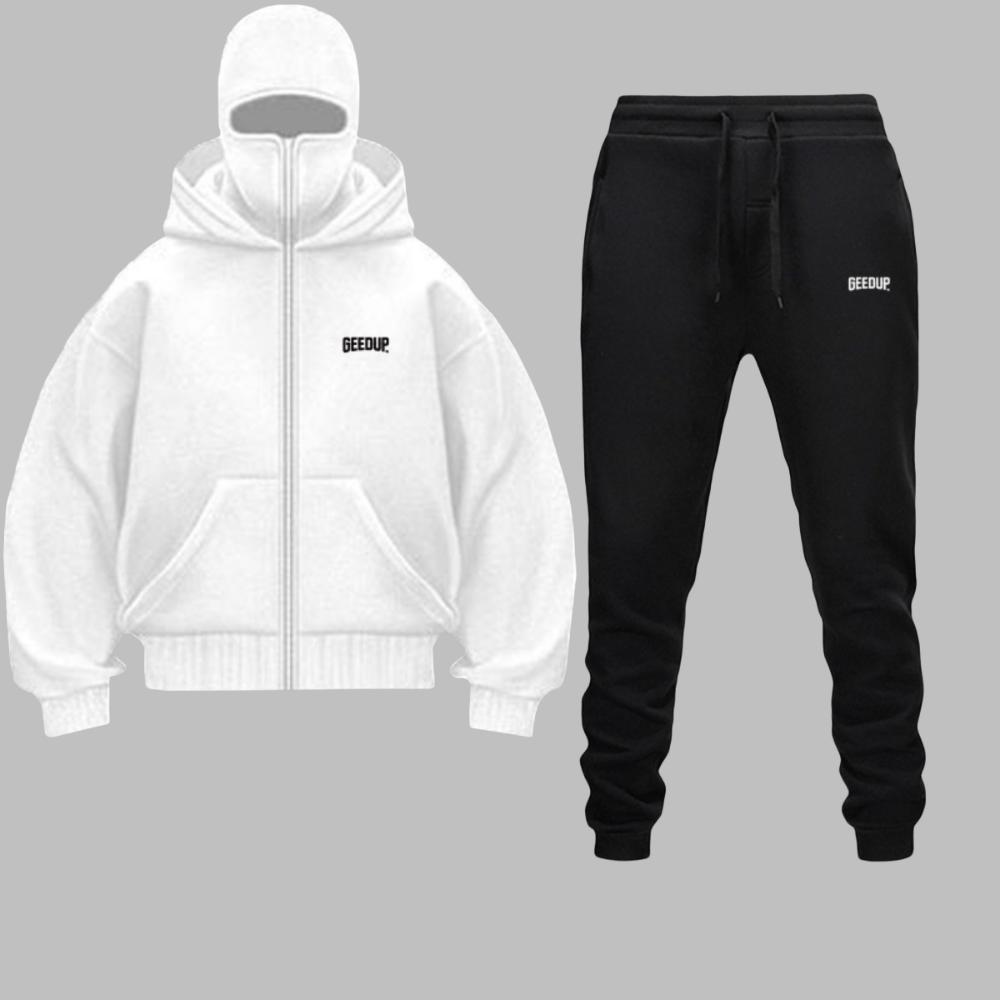 Jesienny i Zimowy Męski Sportowy Zestaw z Kapturem i Zamkiem Błyskawicznym z Wiatroszczelnym Designem Balaklavy z Tekstem Ninja Miejska Moda