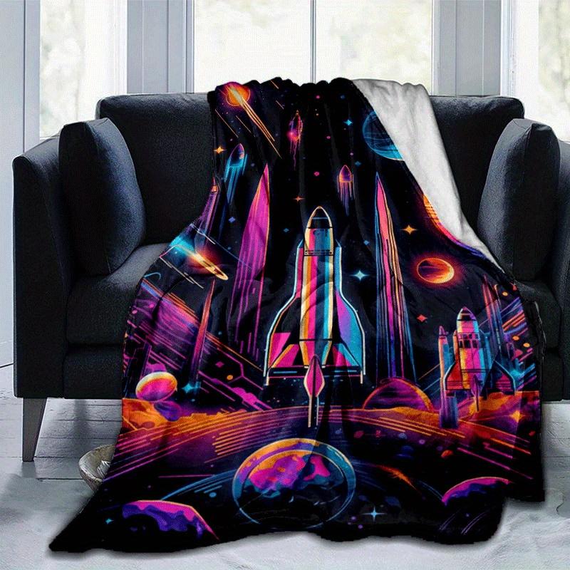 1pc Planet Printing Lightweight Flannel Blanket, Comfortable and Warm Blanket, for Camping Sofa Bed and Couch Office, in All Seasons