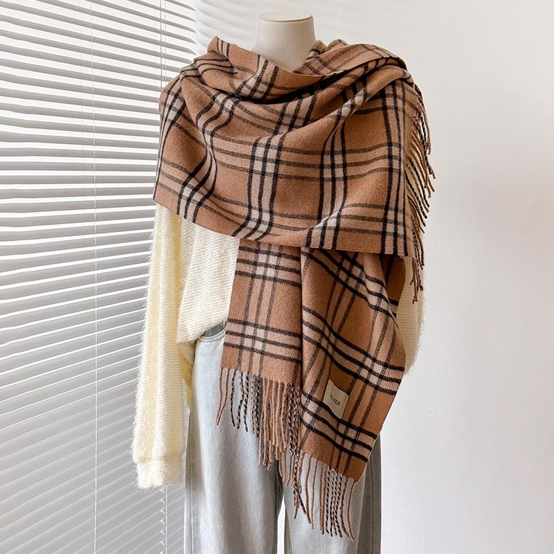 

Warm Women S Imitation Cashmere Striped Plaid Scarf - Simple Thick Jacquard Design Shawl For Autumn & Winter
