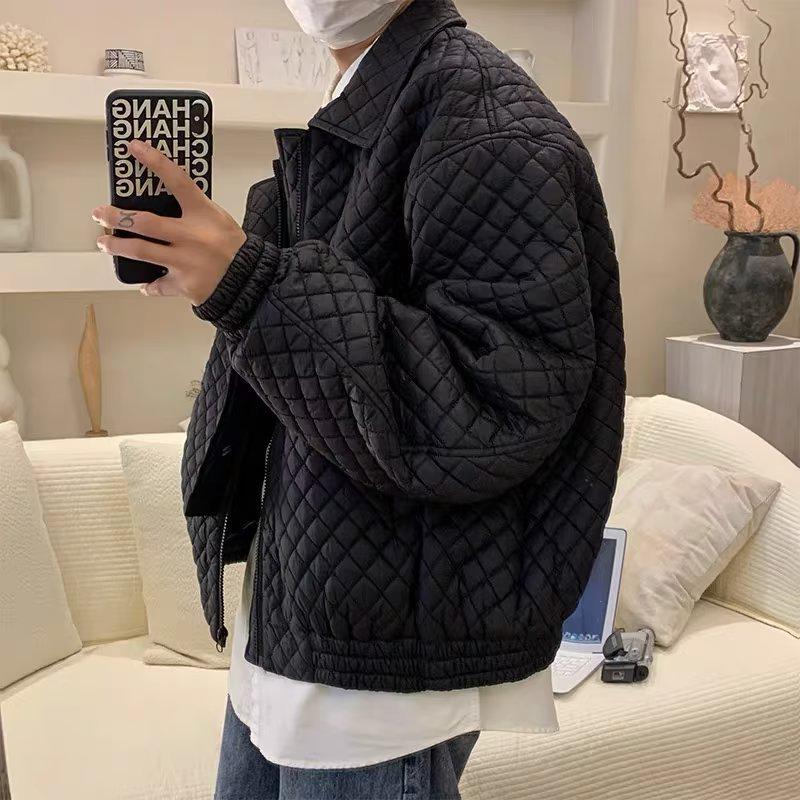 Men's Retro Korean Diamond Pattern Loose Cotton Jacket - Autumn/Winter