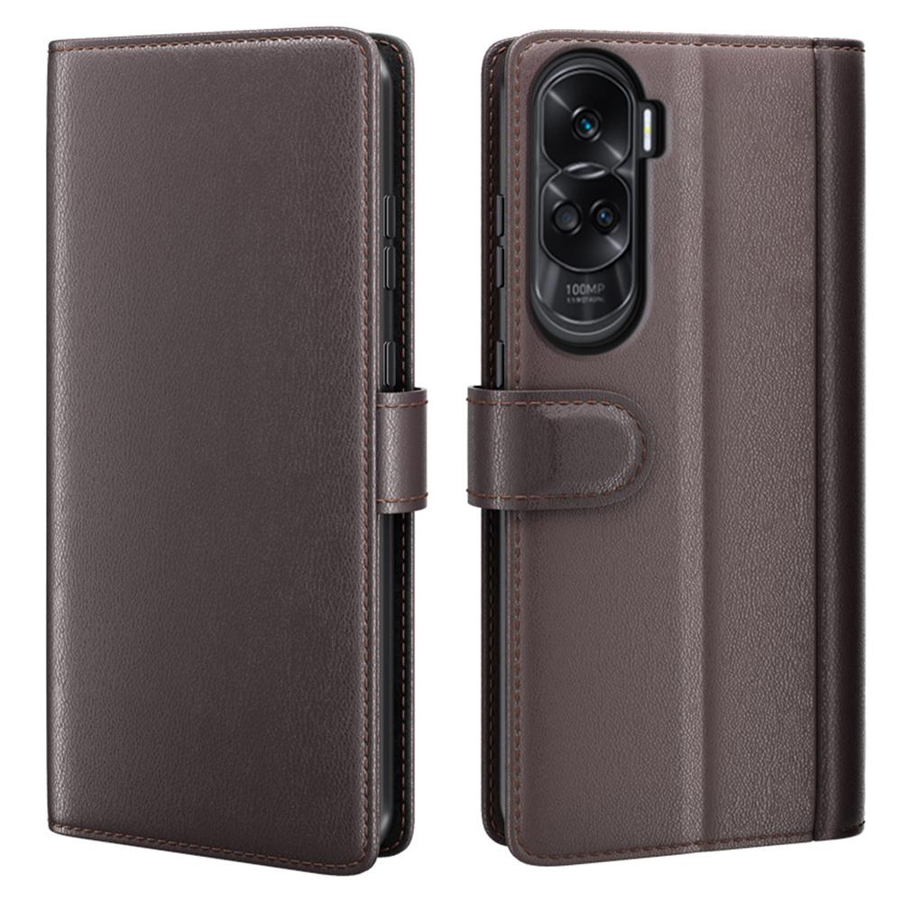 

Для Honor 90 Lite 5G/X50i 5G Чехол Натуральная Кожа Сплит Чехол для Телефона с Кошельком и Подставкой Brown