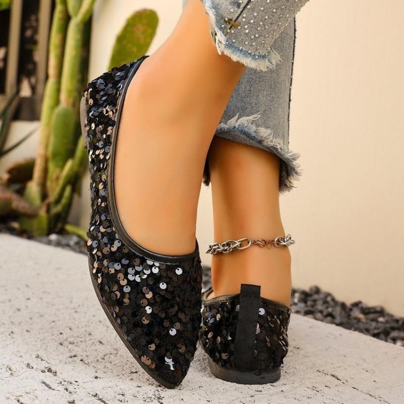 Fashion Ladies Shoes 2025 Fashion Shallow Women's Flats New Sequins Daily Hot Sale Comfortable Best Seller Plus Size Flat Low Heels