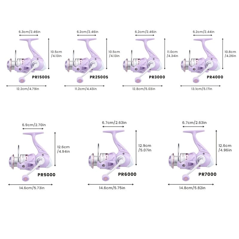 High Quality Purple Spinning Fishing Reel 1500-7000 Series Metal Spool and Stainless Steel Bearings Durable for Freshwater and Saltwater Fishing
