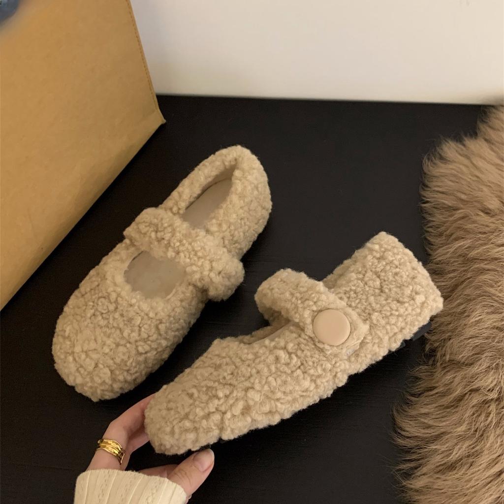 Flat-bottomed Versatile Mary Jane Mao Mao Shoes Korean Version of Women's Shoes To Wear 2025 New Autumn and Winter Velvet Cotton Shoes Single Shoes