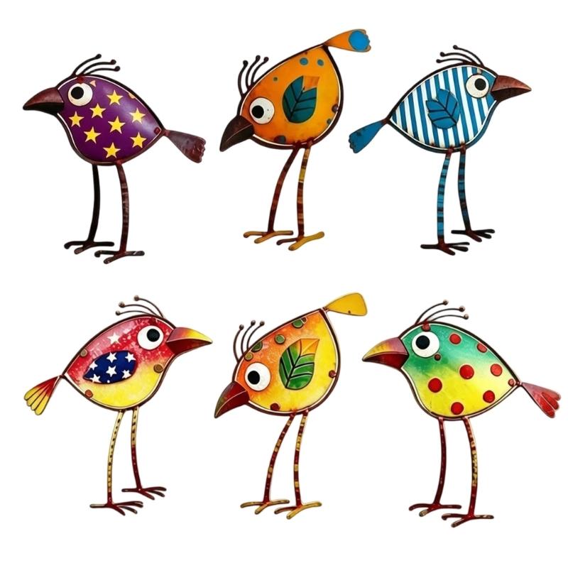 Garden Cartoon Bird Wall Art Decors Set of 3 Colorful Acrylic Hanging Art Piece Plaque for Fence or Wall Decorative Ornaments