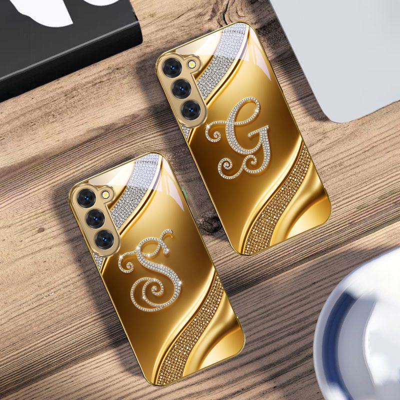 אותיות "M W" מדהימות עבור Samsung Galaxy S26 S20 FE S21 S22 S23 Plus S24 Ultra 25Ultra S21+ S9 S22 S8 כיסוי טלפון זכוכית מוזהבת