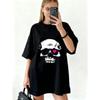 Oversized T Shirt Dress Black Skull With Pink Heart Print Casual Streetwear Style For Women
