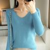 Spring and Autumn New V-Neck Long Sleeve Women's Bottom Knitted Sweater Top Autumn and Winter Slim-fit Tights Sweater Women's Inside