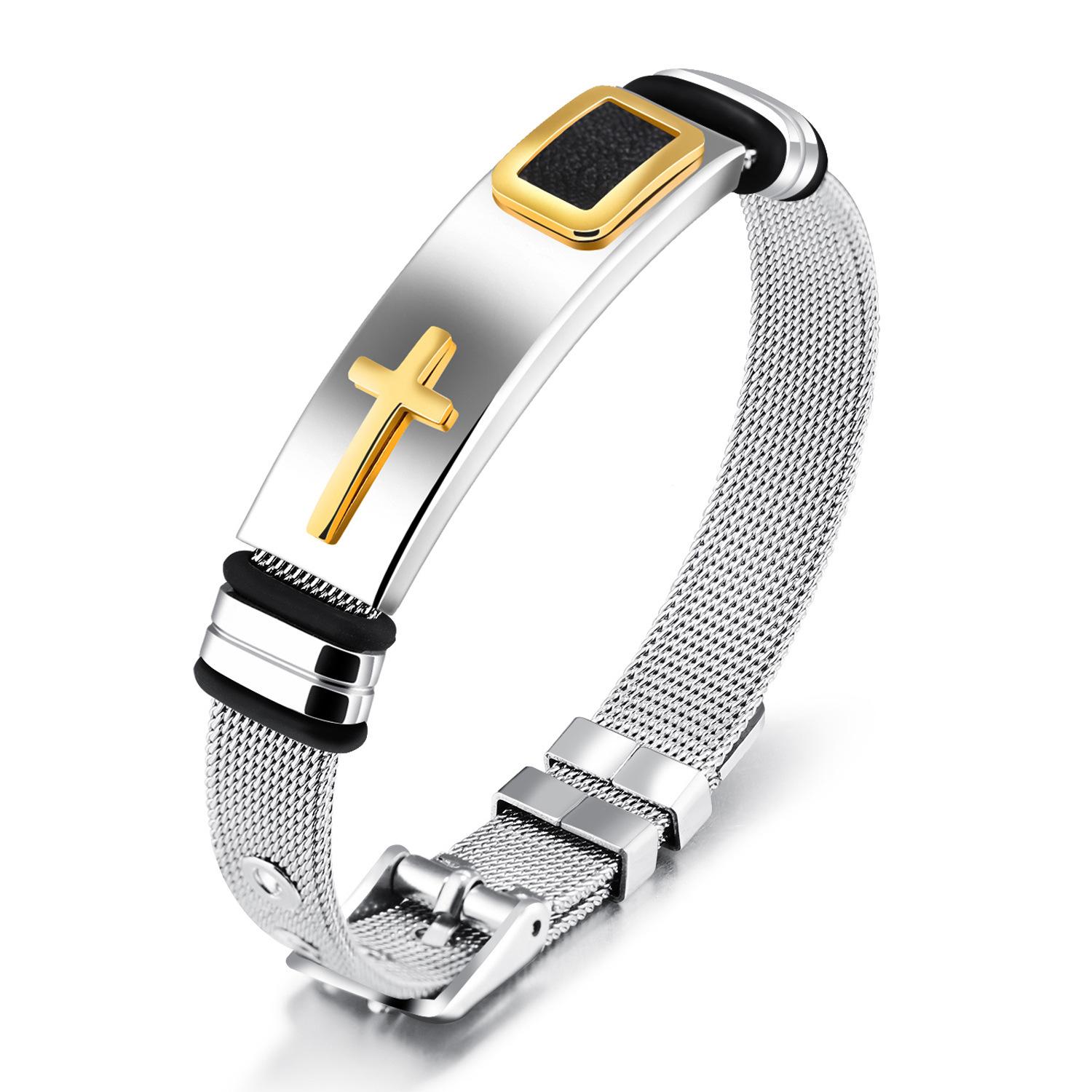 Hot Selling Stainless Steel Punk Adjustable Jewelry Bangles Men s Hip Hop Cross Bracelet Titanium Mesh Bracelet Gift 17cm-21cm&1