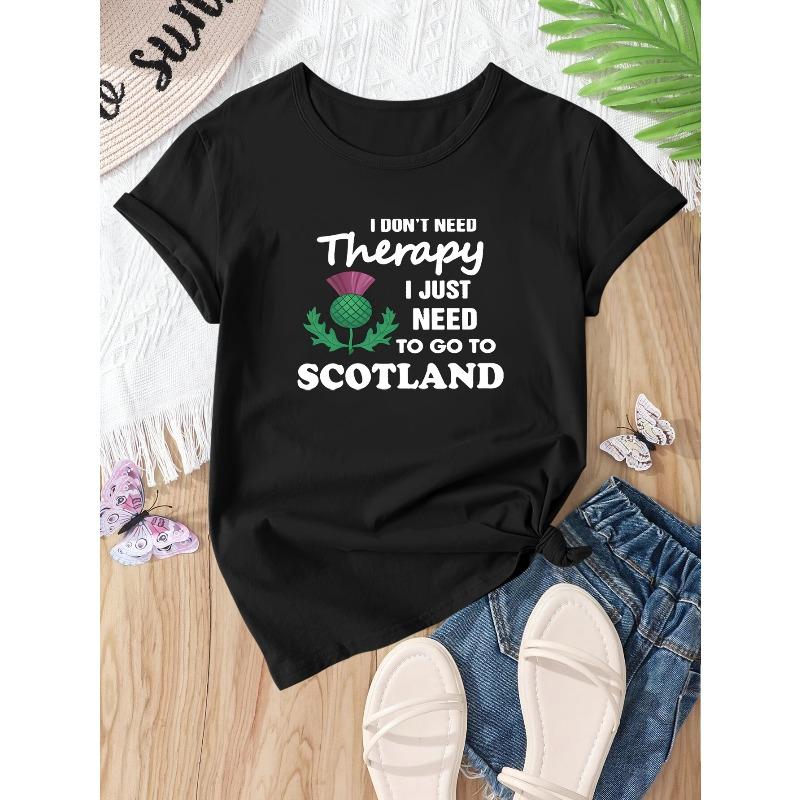 Casual Loose Short-Sleeve Summer T-Shirt with a Scotland Letter Print Design