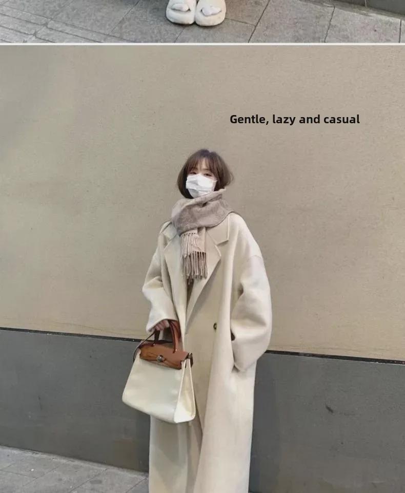 Mittellanger Wollmantel für Damen im Herbst/Winter 2023, Hepburn-Stil, lockere Passform, koreanische Mode.