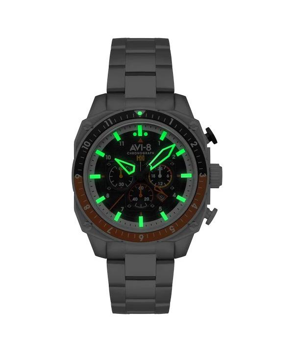 AVI-8 Hawker Hunter Atlas Dual Time Chronograph Raven Black Dial Quartz AV-4100-11 herreklokke