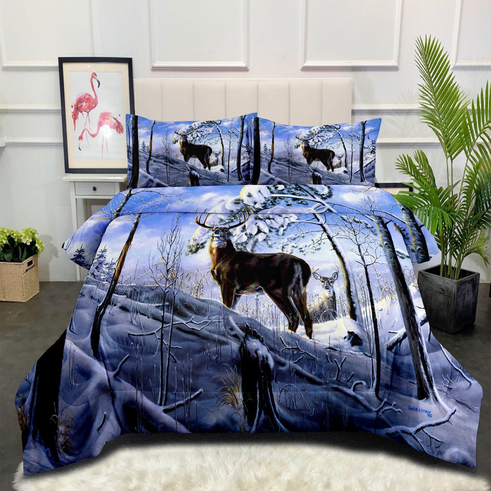 Fat Quilt Digital Printing Feather Silk Cotton Quilt Core Animal Deer Forest Summer Quilt Double Quilt 140*200cm