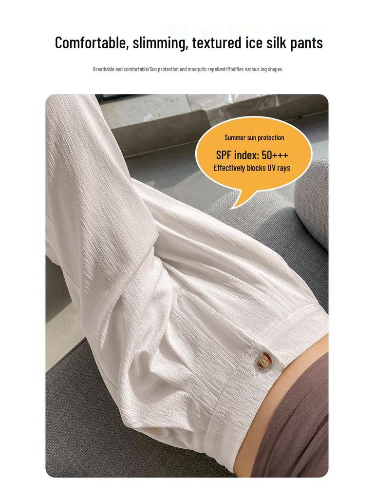 Real Shot 2026 Summer Ice Silk Sun Protection High-Waist Wide-Leg Suit Pants for Women