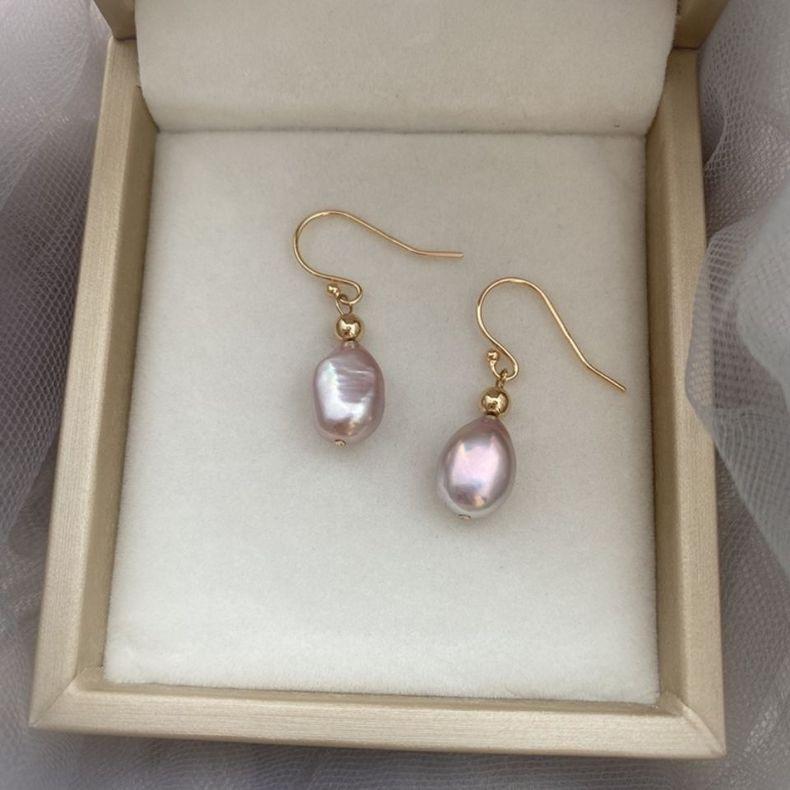 Natural Baroque special-shaped lavender romantic lavender pearl earrings personality temperament French elegance stud earrings women