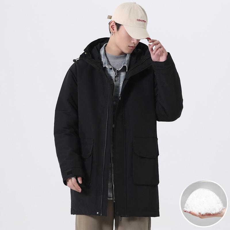 Mid-length Work Jacket for Men In Winter New Trendy Loose Large Size Hooded Thickened Warm Down Jacket Couple Coat