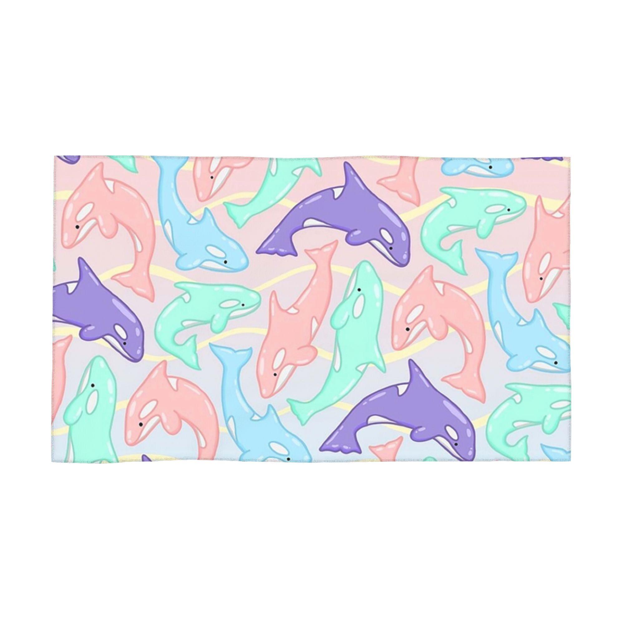 

Pastel Orca Pattern Soft Face Towel Quick Dry Pool Bath Cotton Towels Absorbent W30*H60(CM)