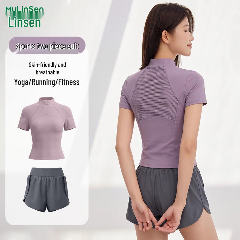 MULINSEN Women s Short Sleeve Running & Yoga Two-Piece Set XL