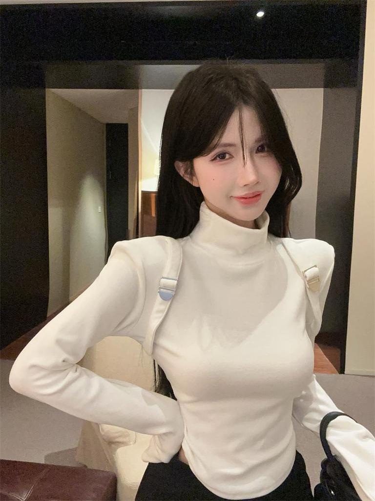 Korean Style High Neck Cropped T-shirt for Women - Spring & Autumn Fashion Chic