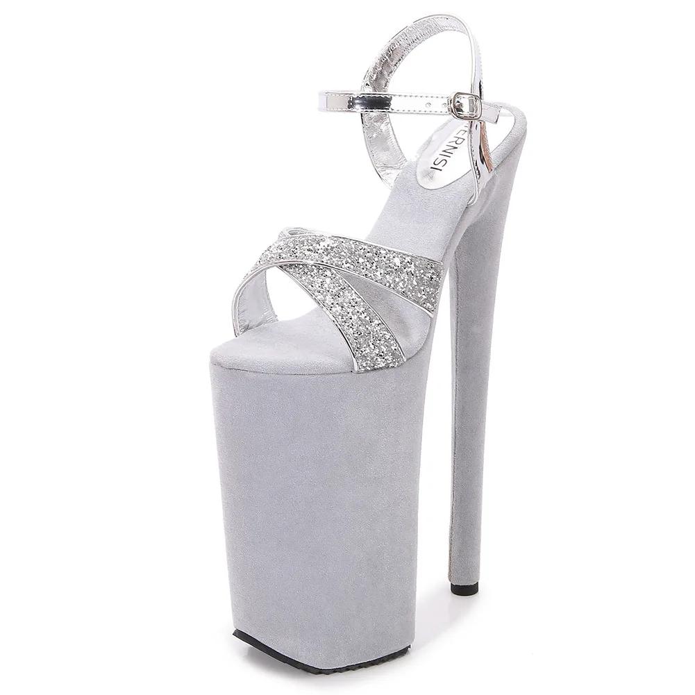 

Модные Супер Высокие 26см/16Дюймов Босоножки Женские С Открытым Носком Стриптизер Замшевые Обертывающие Платформа Танцы на Пилоне Высокие Каблуки Клубная Обувь для Подиума 35