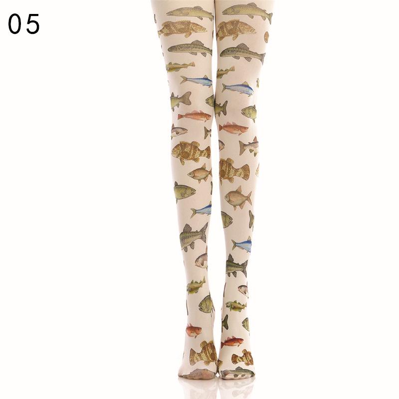 New Japanese Style Floral Printed Pantyhose Lolita Stockings Harajuku Tights Colorful Tropical Fish Cake Sushi Print Pantyhose