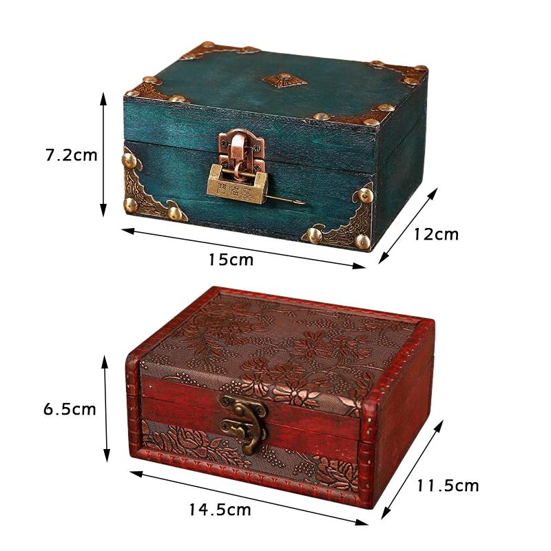 Vintage Wooden Storage Box Small Wooden Storage Chest Trunk Pirate Treasure Chest With Lock Trinket  Jewelry Necklace Decor Box