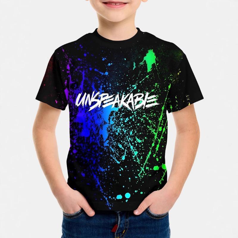 Fluorescent Style Short Sleeved 3D Digital Printed T-shirt for Children Shirt