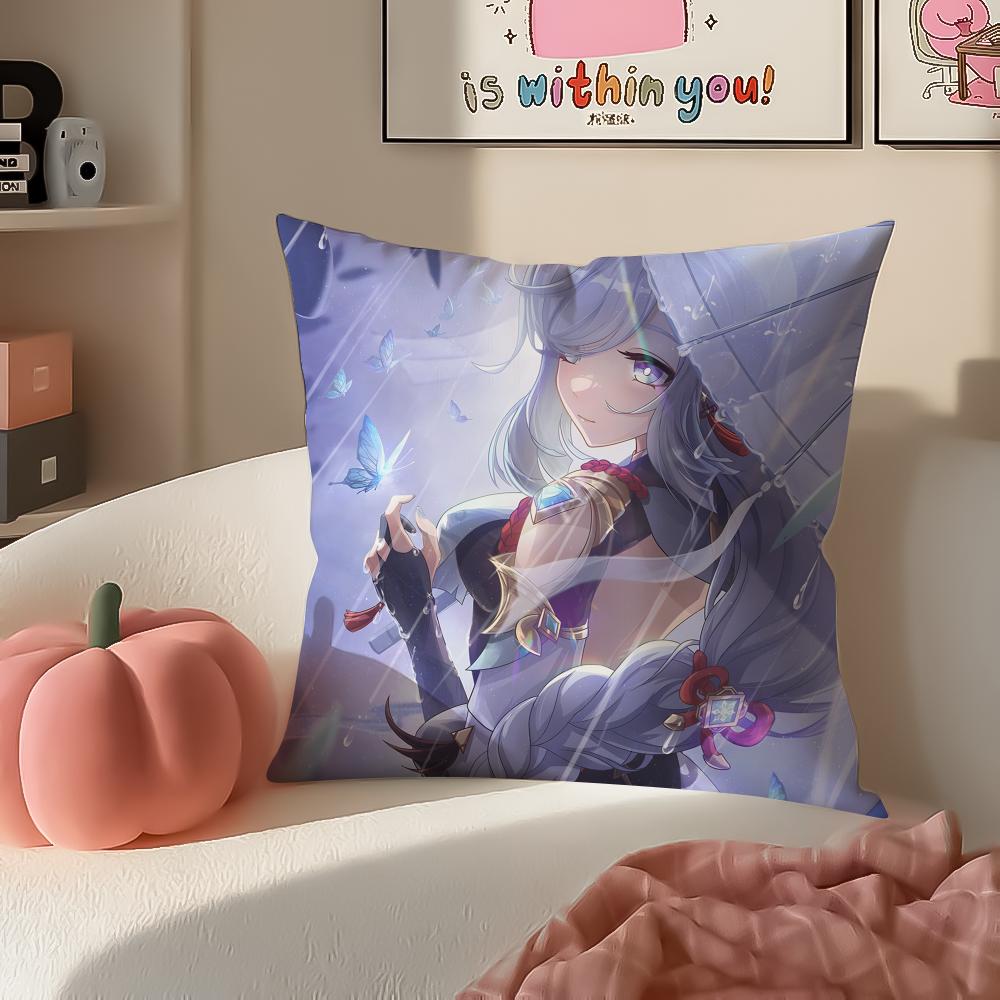 Game Genshin ShenHe Cushion Cover Pillowcase Short Plush Invisible zipper Room Sofa Cushion Cover