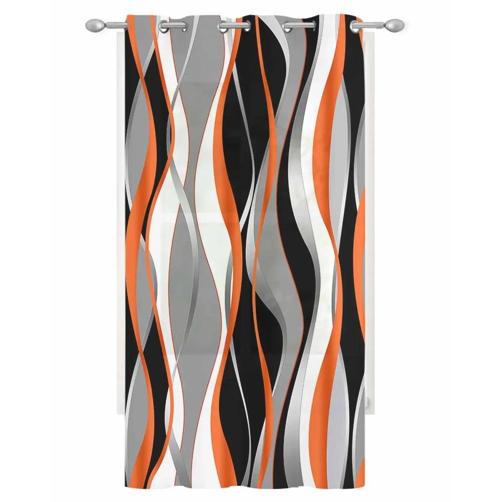 Abstract Lines Gradient Orange Tulle Drapes for Living Room Bedroom Sheer Window Curtains Kitchen Balcony Modern Voile Curtains