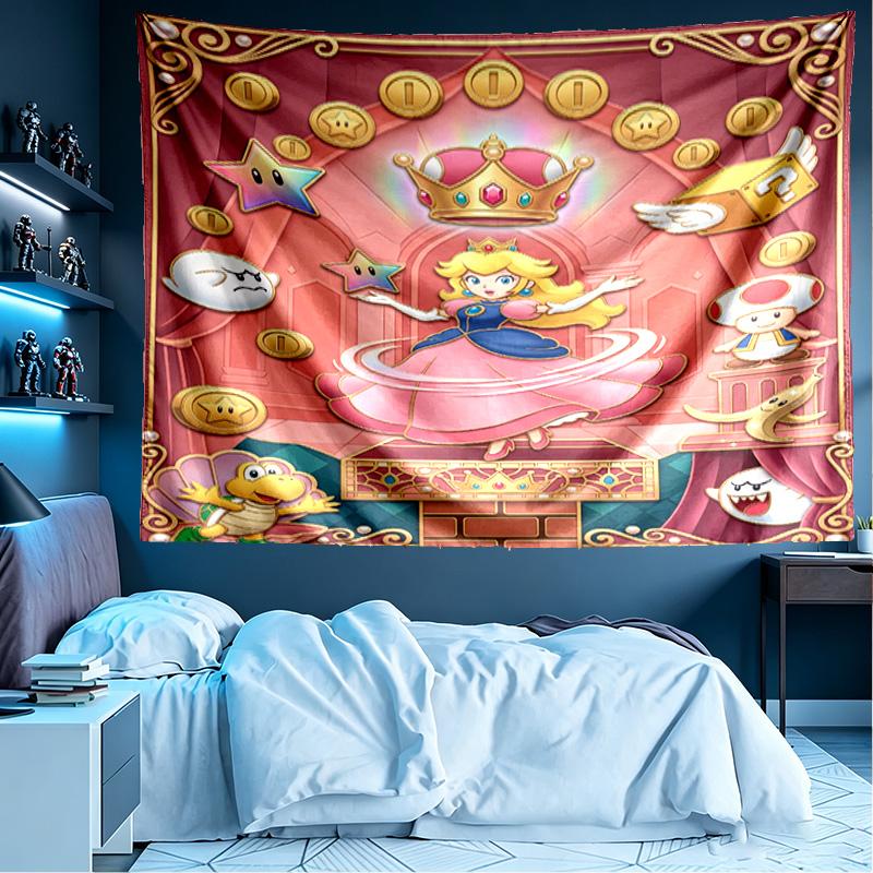 Princess Peach Toadstool Print Tapestry, Lightweight Wall Hanging, for Bedroom, Dorm, Living Room, Home Art Decor, Birthday Christmas Gift for Friends