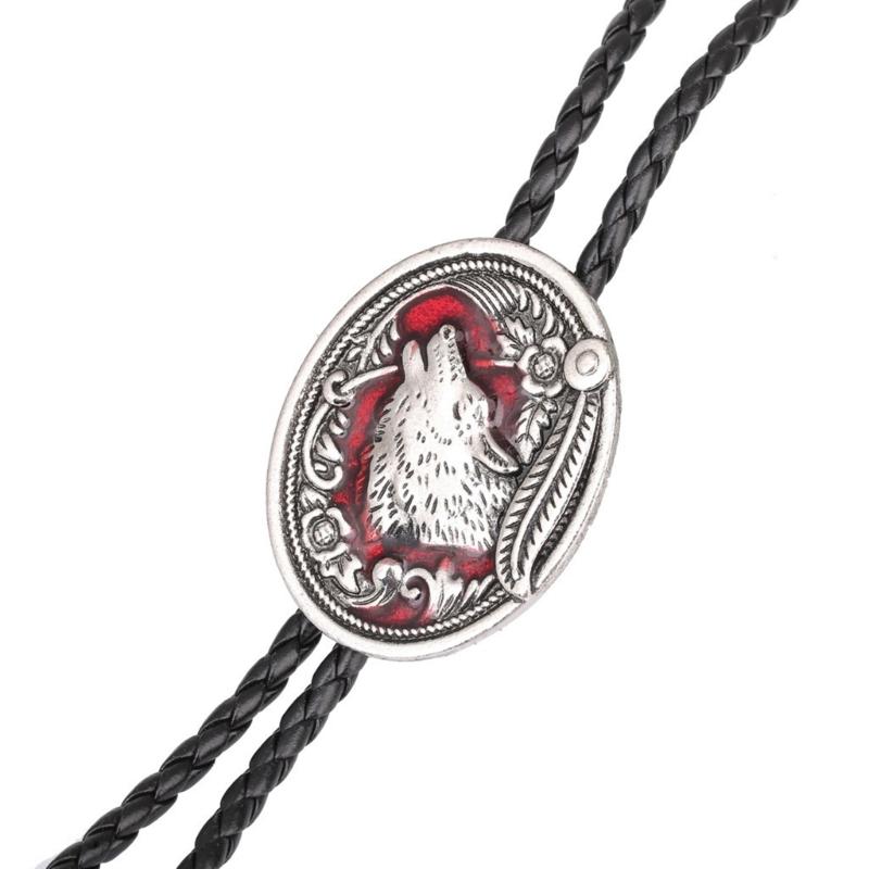 Metal Wolf Bolo Tie Wolf Necktie for Shirt Jeans Western Necklace Braided Shoestring Necktie Bolo Tie