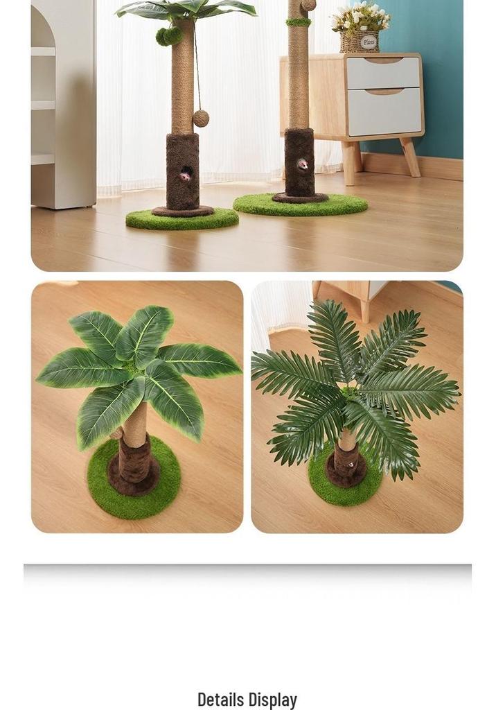 Coconut Palm Leaf Cat Tree with Scratching Post & Mouse Teaser