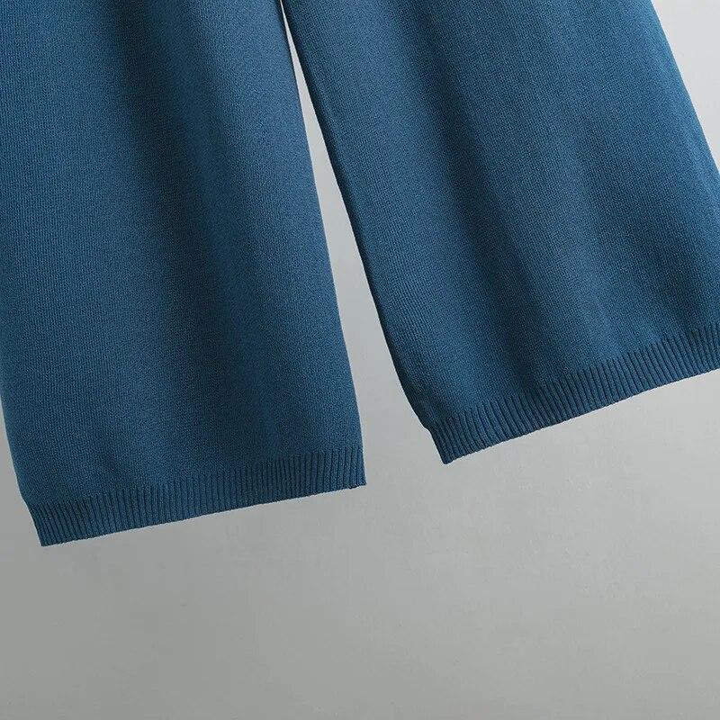 Basic V Neck Spring Summer Women T Shirt Set Fashion Knit Loose Casual Two Piece Short Sleeves Tracksuit Ladys Pant Suit