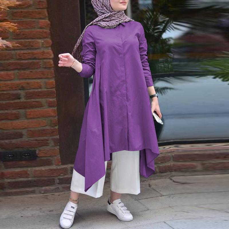 QWUVEDS Set di 2 pezzi musulmani da donna, a maniche lunghe, con bottoni a maniche lunghe, Abaya, casual, Dubai, abiti sexy per feste corte, Blu marino, L