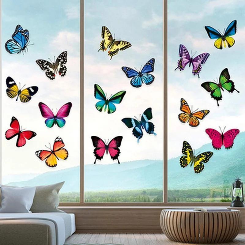 2025 New 20PCS Lifelike Butterfly Window Window Clings Decals Stickers Anti-Collision Reusable Glass Window Film Wall Stickers