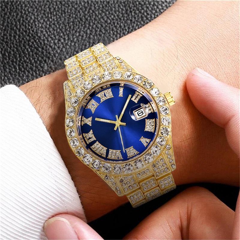 Luxury Watch Diamonds Male Watch Water Proof Brand Watches Stainless Steel Round Clock Men Quartz Wristwatches Gift Boyfriend Hiphop