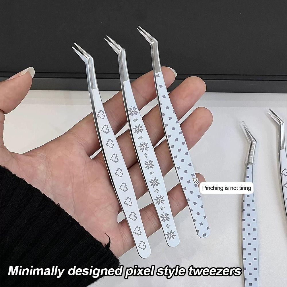 Metal Curved Stickers Tweezers Anti-static High Precision False Eyelash Tweezers Cartoon Eyelash Curler Miniature Scene Stickers