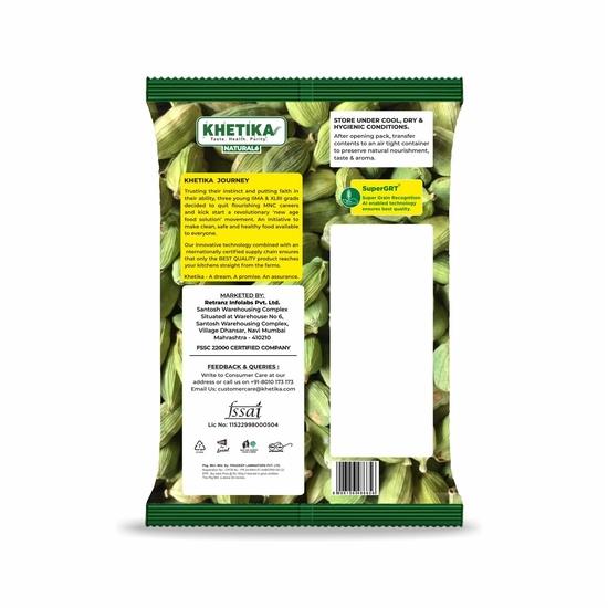 Khetika Naturale Green Elaichi 50 grams | Whole Cardamom | No Artificial Colours & Preservatives