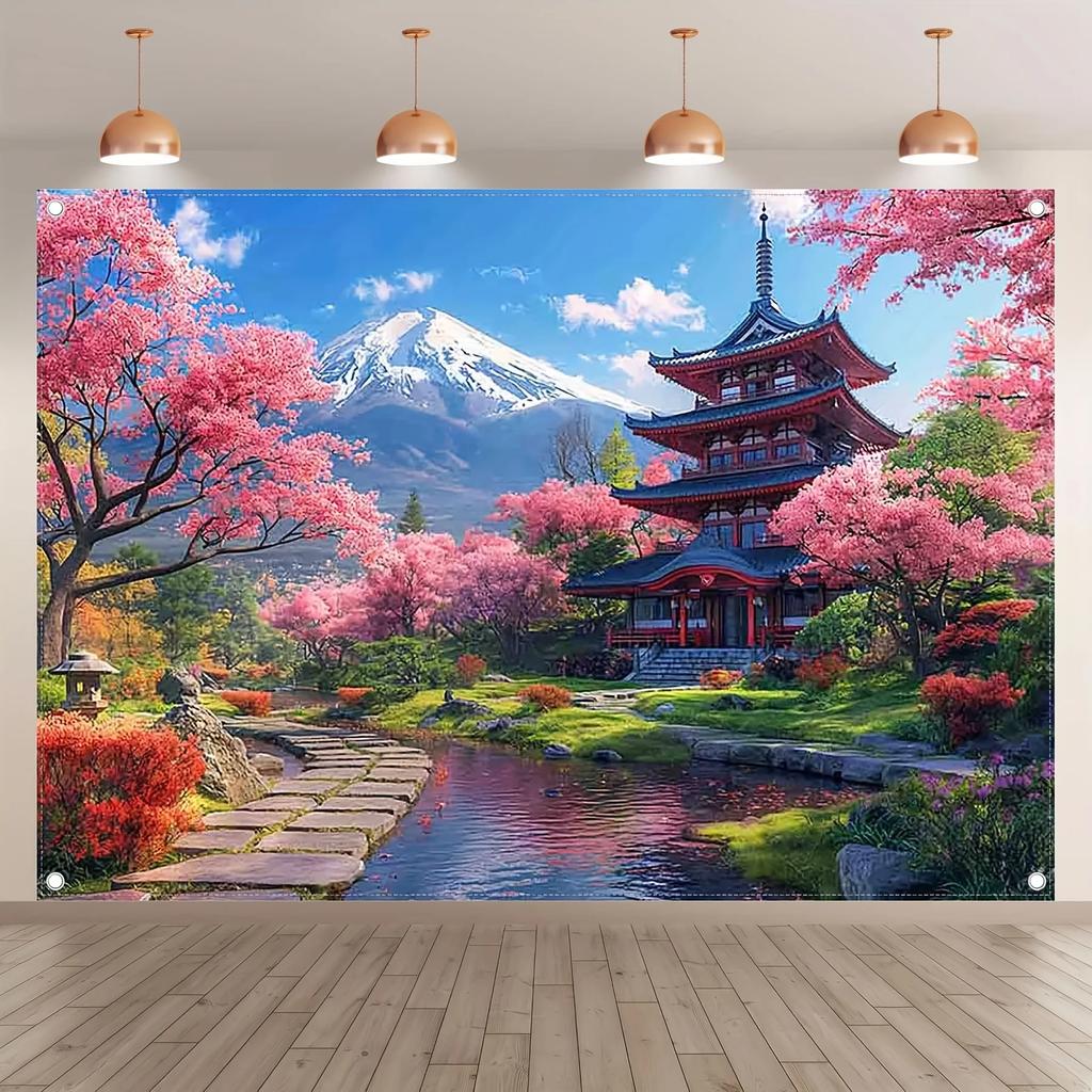 Spring Sakura Vibrant Pink Tapestry Cherry Blossom Tree Design Garden Wall Aesthetic Wall Decor Boho Home Decoration for Bedroom