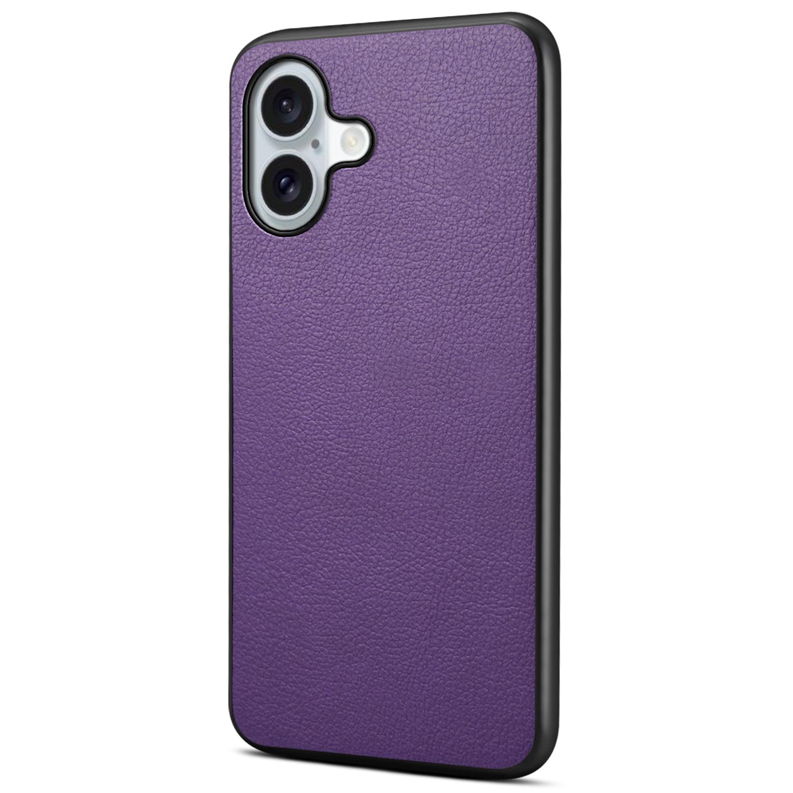 

For iPhone 16 Case Leather Coated PC+TPU Anti-Scratch Phone Cover